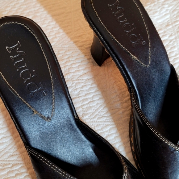 Mudd Open Toe Buckle Mule Heels 4" Women's Color Black Size 10 Used - Picture 3 of 8